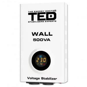 Stabilizator tensiune 300W 230V cu 2 iesiri Schuko si sinusoidala pura + ecran LCD si cleme prindere in perete, TED Electric TED002174