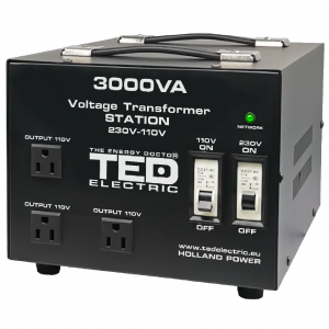 Transformator RESIGILAT de tensiune, Convertor de la 220V la 110V si Reversibil 3000VA 2400W cu Carcasa si Regleta, TED Electric TED000248