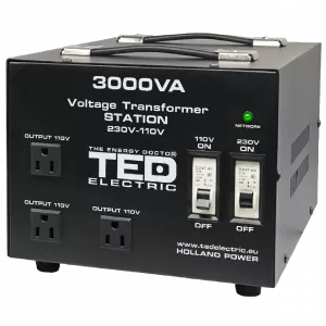 Transformator de tensiune, Convertor de la 220V la 110V si Reversibil 3000VA 2400W cu Carcasa si Regleta, TED Electric TED000248