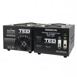 Transformatoare de Tensiune - Transformator de tensiune, Convertor de la 220V la 110V si Reversibil 3000VA 2400W cu Carcasa si Regleta, TED Electric TED000248, globstar.ro