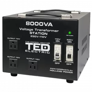 Transformator de tensiune, Convertor de la 220V la 110V si Reversibil 8000VA 6400W cu Carcasa si Regleta, TED Electric TED000262