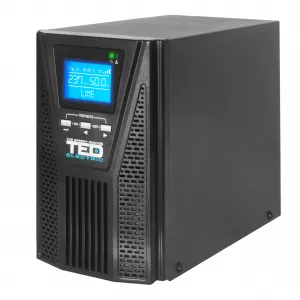 UPS Online 1kVA/900W Monofazat, Dublă Conversie, Pure Sine Wave, Management LCD, Include 2 Acumulatori 12V/9Ah, TED Electric