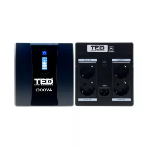 Sursa Neintreruptibila - UPS 1300VA 750W cu Stabilizator si Management, 4x Schuko, Ecran LCD si 2x Acumulator 12V 7Ah, TED Electric, globstar.ro