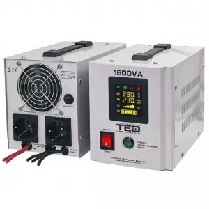 UPS Pentru Centrala, Sursa Curent Centrala 1600VA 1050W cu Ecran LCD si Sinusoidala Pura, Utilizeaza 2x Baterie 12V, Ted Electric TED000330