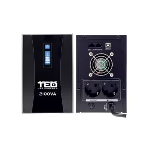 Sursa Neintreruptibila - UPS 2100VA 1200W cu Stabilizator si Management, 2x Schuko, Ecran LCD si 2x Acumulator 12V 9Ah, TED Electric, globstar.ro