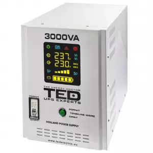 UPS Pentru Centrala, Sursa Curent Centrala 3000VA 2100W cu Ecran LCD si Sinusoidala Pura, Utilizeaza 2x Baterie 12V, Ted Electric TED001672