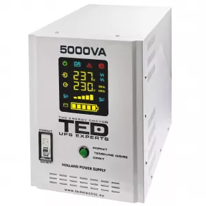 UPS Pentru Centrala, Sursa Curent Centrala 5000VA 3500W cu Ecran LCD si Sinusoidala Pura, Utilizeaza 2x Baterie 12V, Ted Electric TED001689