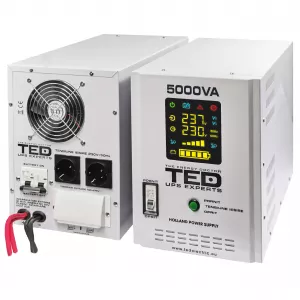 Centrala cu Acumulator Extern - UPS Pentru Centrala, Sursa Curent Centrala 5000VA 3500W cu Ecran LCD si Sinusoidala Pura, Utilizeaza 2x Baterie 12V, Ted Electric TED001689, globstar.ro