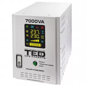 UPS Pentru Centrala, Sursa Curent Centrala 7000VA 5000W cu Ecran LCD si Sinusoidala Pura, Utilizeaza 4x Baterie 12V, Ted Electric TED001696