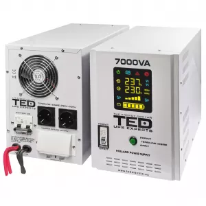 Centrala cu Acumulator Extern - UPS Pentru Centrala, Sursa Curent Centrala 7000VA 5000W cu Ecran LCD si Sinusoidala Pura, Utilizeaza 4x Baterie 12V, Ted Electric TED001696, globstar.ro