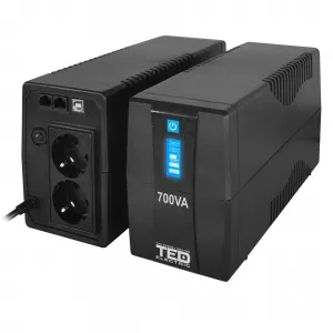 UPS RESIGILAT 700VA 400W cu Stabilizator si Management, 2x Schuko, Ecran LCD si Acumulator 12V 7Ah, TED Electric