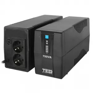 UPS 700VA 400W cu Stabilizator fara Management, 2x Schuko, Ecran LED si Acumulator 12V 7Ah, TED Electric