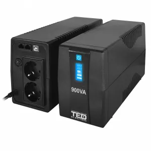 UPS 900VA 500W cu Stabilizator si Management, 2x Schuko, Ecran LCD si Acumulator 12V 9Ah, TED Electric