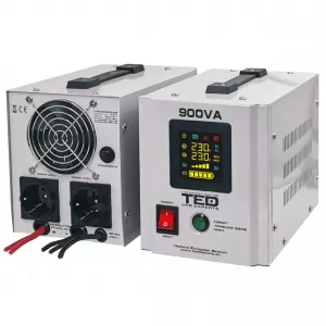 Centrala cu Acumulator Extern - UPS Pentru Centrala, Sursa Curent Centrala 900VA 500W cu Ecran LCD si Sinusoidala Pura, Utilizeaza Baterie 12V, Ted Electric TED000361, globstar.ro