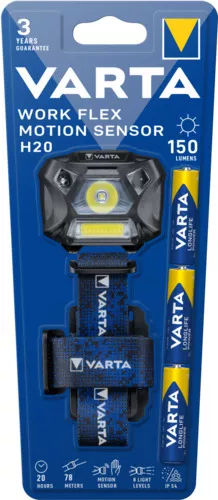 Frontale cu baterii - Varta lanterna de cap Work Flex MotionSensor H20 Led 3W + COB/ 150Lm/ 20h/ 78m/ IP54 incl 3xAAA(R3) V18648 (1/4), globstar.ro