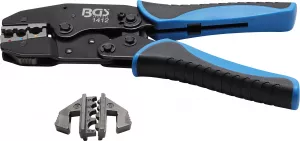 BGS 1412  Cleste de sertizat papuci si conectori  cu 2 perechi de bacuri pentru cabluri electrice, terminale izolate 0.5-6.0mm (rosu-albastru-galben), terminale neizolate 1.5-10mm