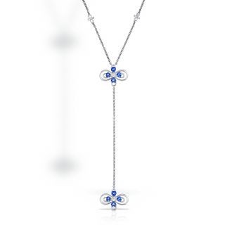 Colier Infinity Love din aur alb 18K cu safire albastre si diamante