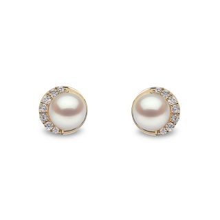 Cercei Yoko cu perle, diamante si aur galben de 18k