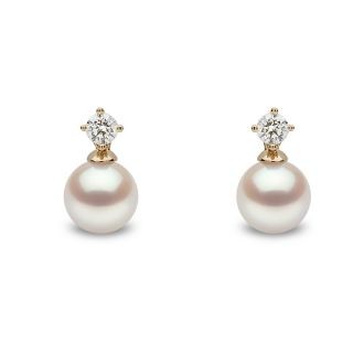 Cercei Yoko cu perle, diamante si aur galben de 18k