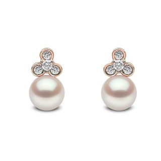 Cercei Yoko cu perle, diamante si aur roz de 18k