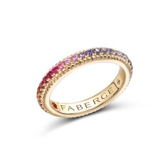 Inel Faberge din aur galben 18k cu safire, diamant, rubin si tsavorit
