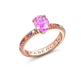 Inel Faberge din aur roz 18k cu safire, diamant, rubin si tsavorit