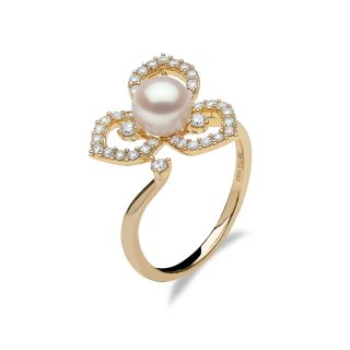 Inel Yoko cu perla, diamante si aur galben de 18k