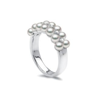 Inel Yoko cu perle, diamante si aur alb de 18k