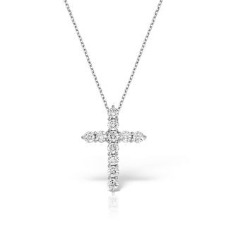 Lant cu pandantiv cruce Maria Granacci din aur alb 18k cu diamante