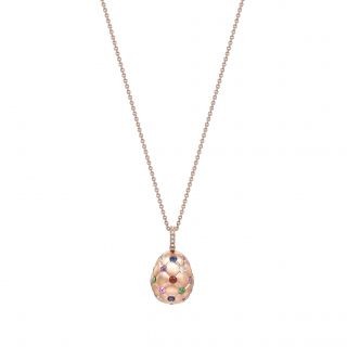 Lant cu pandantiv Faberge din aur roz 18k cu diamant si pietre pretioase