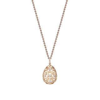 Lant cu pandantiv Faberge din aur roz 18k cu diamante