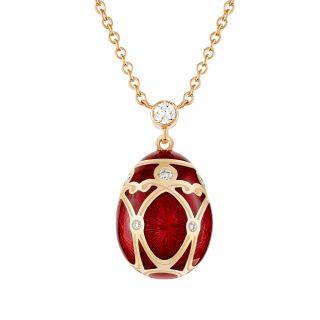 Lant cu pandantiv Faberge din aur roz 18k cu diamante