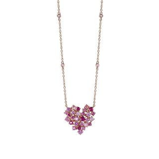 Damiani necklace made of 18K rose gold with sapphire and ruby