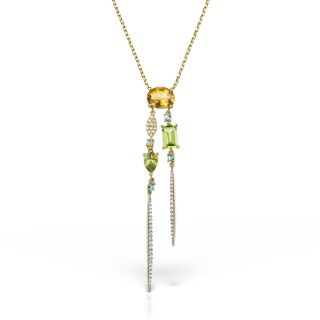 Maria Granacci necklace made of 18K yellow gold with citrine, peridot, turquoise and diamond