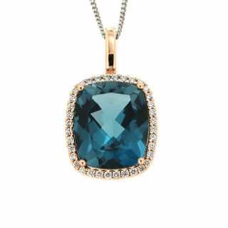 Maria Granacci pendant made of 18K rose gold with London blue topaz and diamond