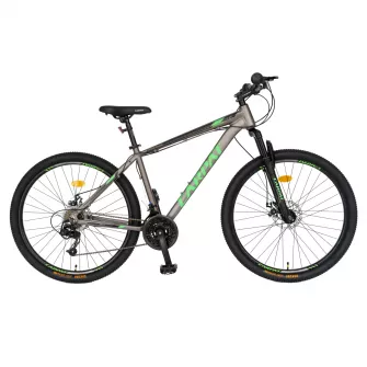 Bicicleta de munte, Manete schimbator Shimano Tourney Revoshift SLR-35, 21 Viteze, Cadru Aluminiu, Roti 29 Inch, Frane pe Disc, Carpat C2970A, culoare Gri/Negru/Verde