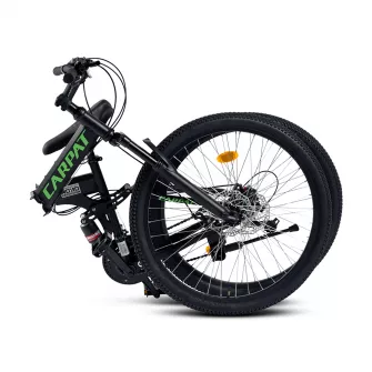 Bicicleta MTB-Folding CARPAT C2668C, Schimbator Saiguan 21 Viteze, Cadru Otel, Roti 26 Inch, Frane pe Disc, Negru/Verde - RESIGILATA