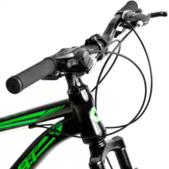 Bicicleta MTB-FS Carpat C2639A, Schimbator spate Shimano Tourney TZ500D, 21 Viteze, Roti 26 Inch, Frane Disc, Cadru Negru cu Design Verde - RESIGILATA
