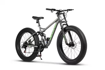 BICICLETE FAT BIKE - Bicicleta MTB-Full Suspension Fat-Bike Velors Jupiter V26309G 26", Gri/Verde, carpatsport.ro