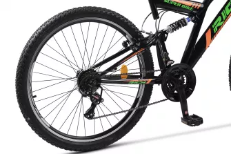 Bicicleta MTB-Full Suspension Rich R2649A, Sunrun 21 Viteze, Roti 26 Inch, Frane V-Brake, Negru/Verde/Portocaliu