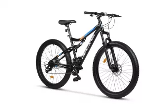BICICLETE FAT BIKE - Bicicleta MTB-Full Suspension Fat Bike Velors Innovation V27304A 27.5", Negru/Alb/Portocaliu, carpatsport.ro