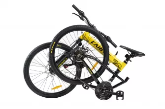 Bicicleta MTB-Folding Hummer CARPAT C2441S, Manete schimbator Shimano rotative SL35, 21 Viteze, Cadru Aluminiu, Roti 24 Inch, Frane pe Disc, Galben/Negru