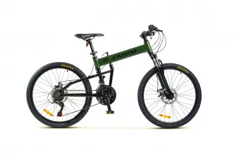 Bicicleta MTB-Folding Hummer CARPAT C2441S, Manete schimbator Shimano rotative SL35, 21 Viteze, Cadru Aluminiu, Roti 24 Inch, Frane pe Disc, Verde/Negru