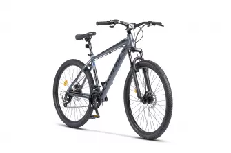 Bicicleta MTB-HT Carpat SPARTAN C2758B, Schimbator Index HE-M50 21 viteze, Roti 27.5 Inch, Cadru Aluminiu, Frane pe Disc, Gri/Negru