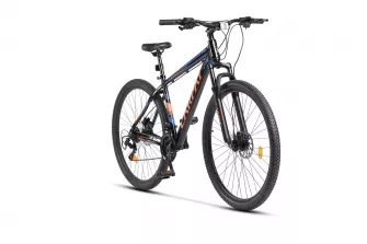 Bicicleta MTB-HT Carpat SPARTAN C2958B, Schimbator Index HE-M50 7 viteze, Roti 29 Inch, Cadru Aluminiu, Frane pe Disc, Negru/Portocaliu/Albastru