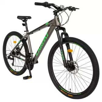 Bicicleta MTB-HT Montana, Manete Schimbator Secventiale, 21 Viteze, Cadru Aluminiu, Roti 29 Inch, Frane pe Disc, Carpat C2999A, culoare Gri/Negru/Verde