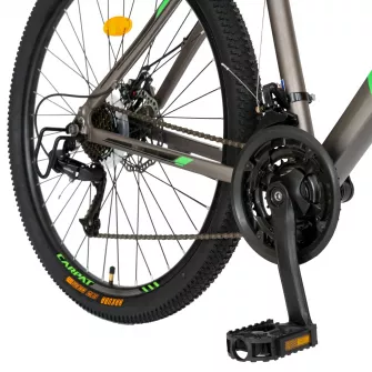 Bicicleta MTB-HT Montana, Manete Schimbator Secventiale, 21 Viteze, Cadru Aluminiu, Roti 29 Inch, Frane pe Disc, Carpat C2999A, culoare Gri/Negru/Verde