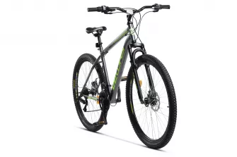PROMO BICICLETE - Bicicleta MTB-HT, Schimbator Saiguan, 18 Viteze, Roti 27.5 Inch, Frane pe Disc, Velors Vulcano V2709A, Gri cu Design Verde, https:carpatsport.ro