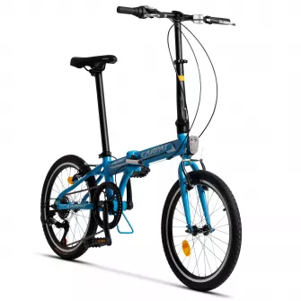 Bicicleta Pliabila, 7 Viteze, Roti 20 Inch, Frane V-Brake, Carpat Folding C2068B, Cadru Albastru cu Design Alb