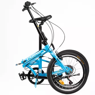 Bicicleta Pliabila, 7 Viteze, Roti 20 Inch, Frane V-Brake, Carpat Folding C2068B, Cadru Albastru cu Design Alb